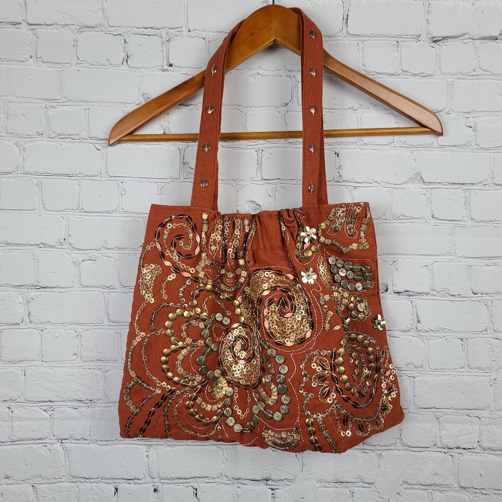 Boho canvas bag. Cinnamon embroid…